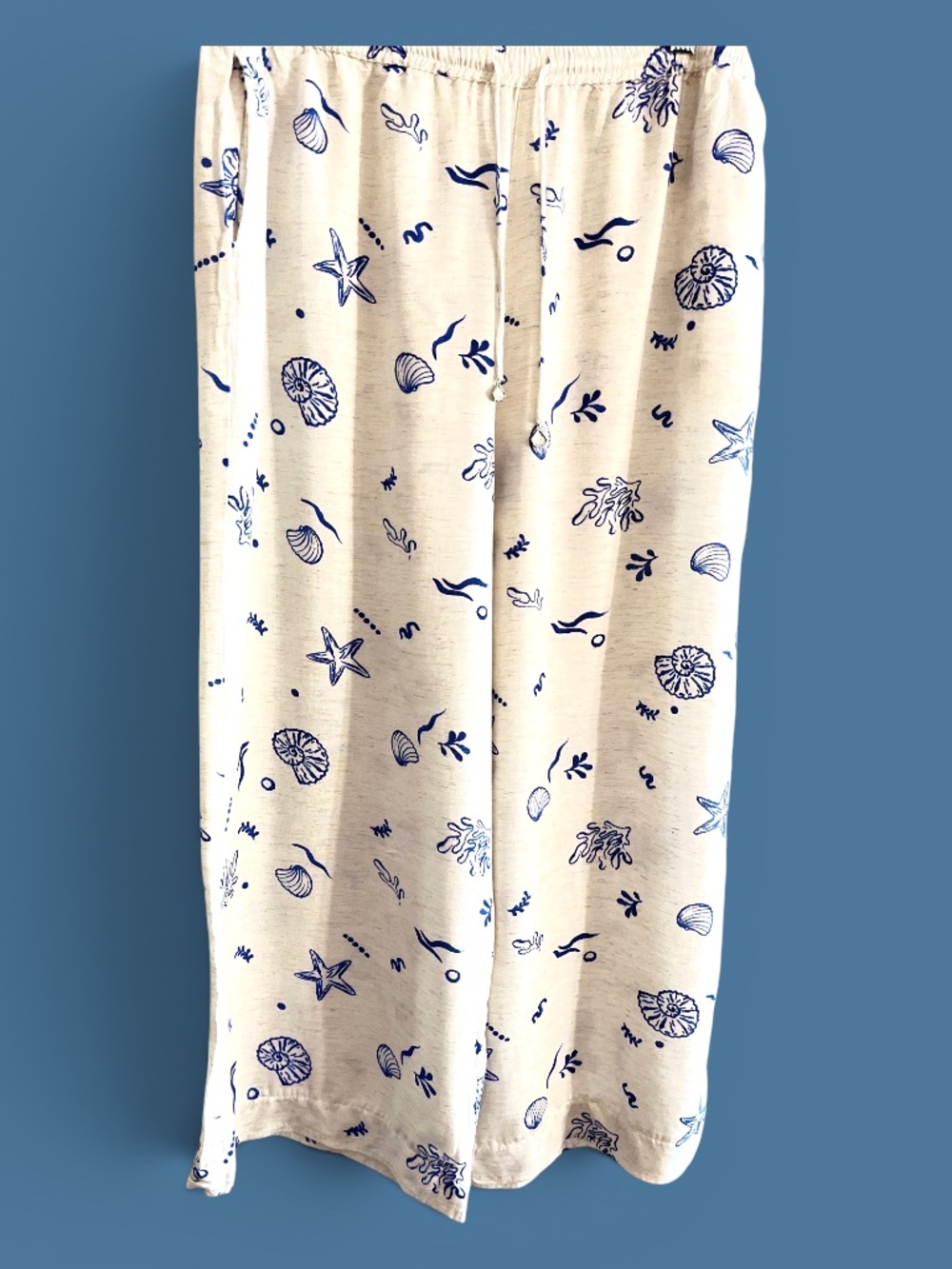 Blue Island Flowy Blue and White Rayon Cropped Beach Pants Size XL
